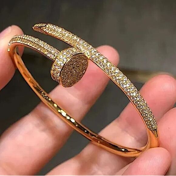 Gold Nail Zircon Screw Tack Bangle Bracelet - Picture 1 of 9